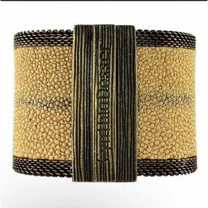 Cynthia Desser Shimmer Stingray Gold Mesh Laquered Brass Magnetic Cuff Bracelet